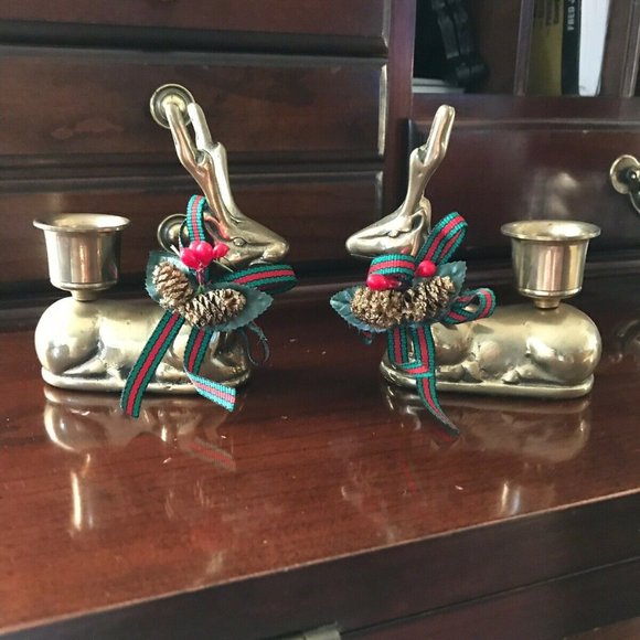 vintage brass Other - Two Reindeer Taper Candle Holders Vintage Brass